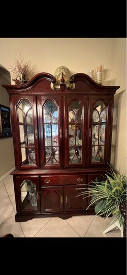 Solid wood lighted hutch