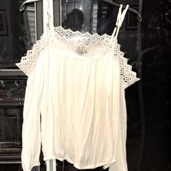 Nicole Miller Off Shoulder White Blouse Sz L