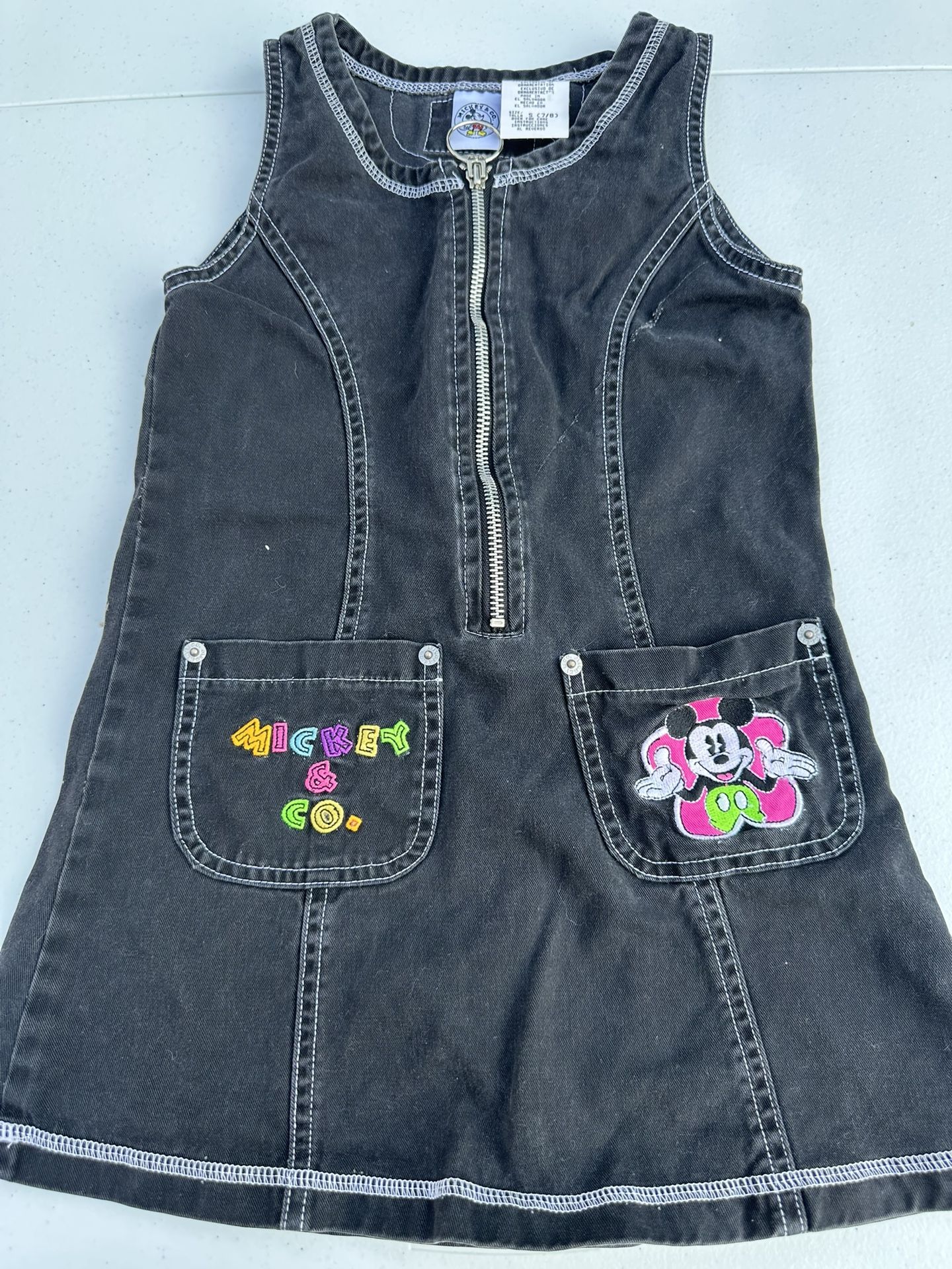 Mickey Disney Kids Black Denim Overall Dress S (7/8)