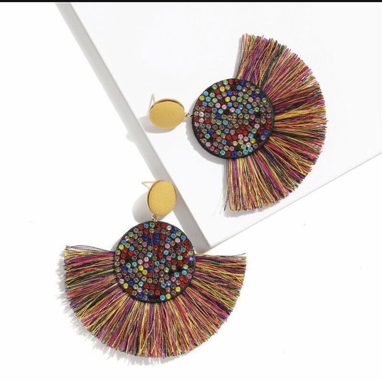 Bohemian Tassel Fringe CZ Multi Color Earrings *See My Other 90 Items*