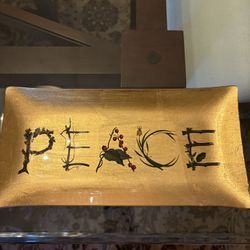 Peace Christmas fringe gold dish-6 by 12 inches 