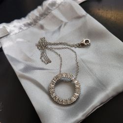 Sterling Silver Open Circle Pendant Necklace For Women, Cubic Zirconian Cz