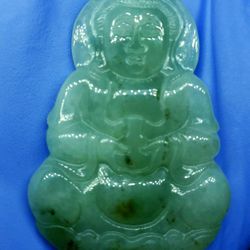 Burmese icy type A jadeite jade pendant lucky Peaceful Kwanyin. Certified.