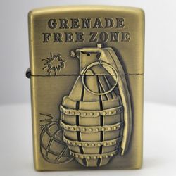 3D Carved Vintage Hand Grenade Explosive Bomb Shell Free Zone Lighter, Windproof