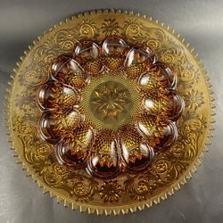 Vintage Tiara Amber Glass Sandwich Pattern Stuffed/Deviled Egg Serving Tray