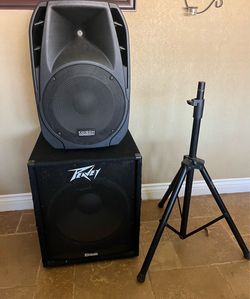 Edison professional speaker, Peavey PV series subwoofer, Speaker stand