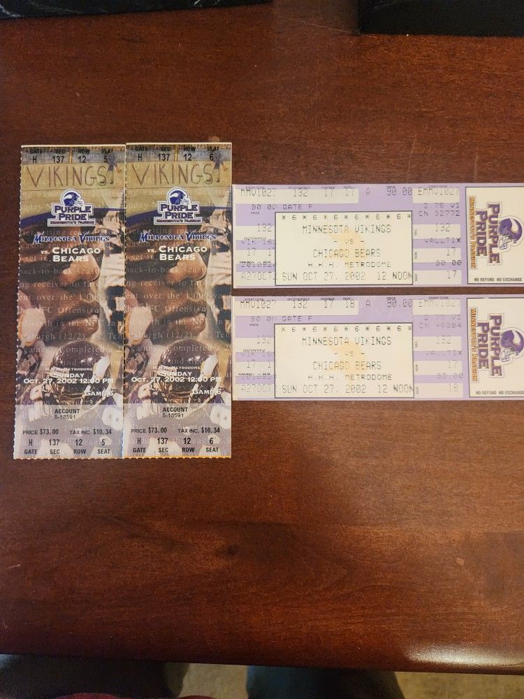 Chicago Bears at Minnesota Vikings 10-27-2002 - 4 Game Used Ticket Stubs
