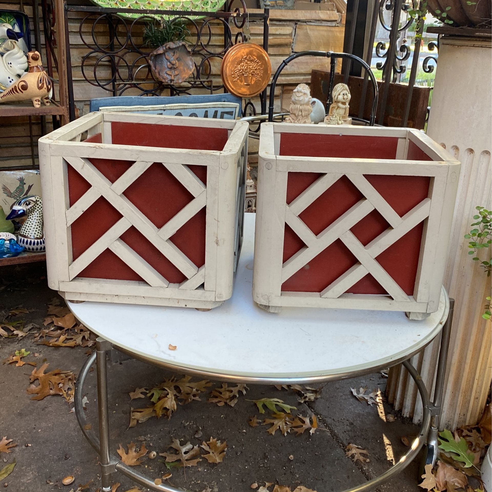 2 Vintage Wood Chinoiserie Planter Boxes - Hollywood Regency - Chippendale Style Planter Boxes