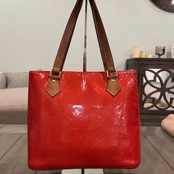LV Red Vernis Leather Houston Zip Tote 