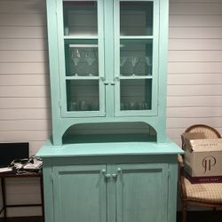 Turquoise blue wood Cabinet 2pcs w storage