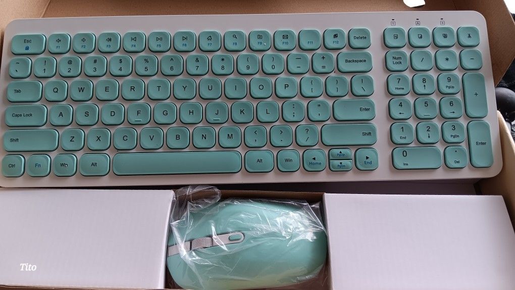 Wireless Baby Blue Keyboard And Mouse