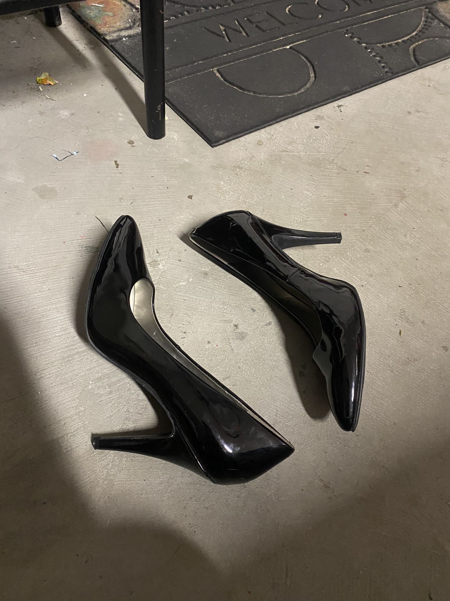 Black leather high heels