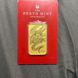  2025 1 oz Gold Perth Mint Rectangular Dragon Coin (New in Assay)