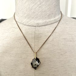Gold Tone Grey Rhinestone Pendant Necklace 