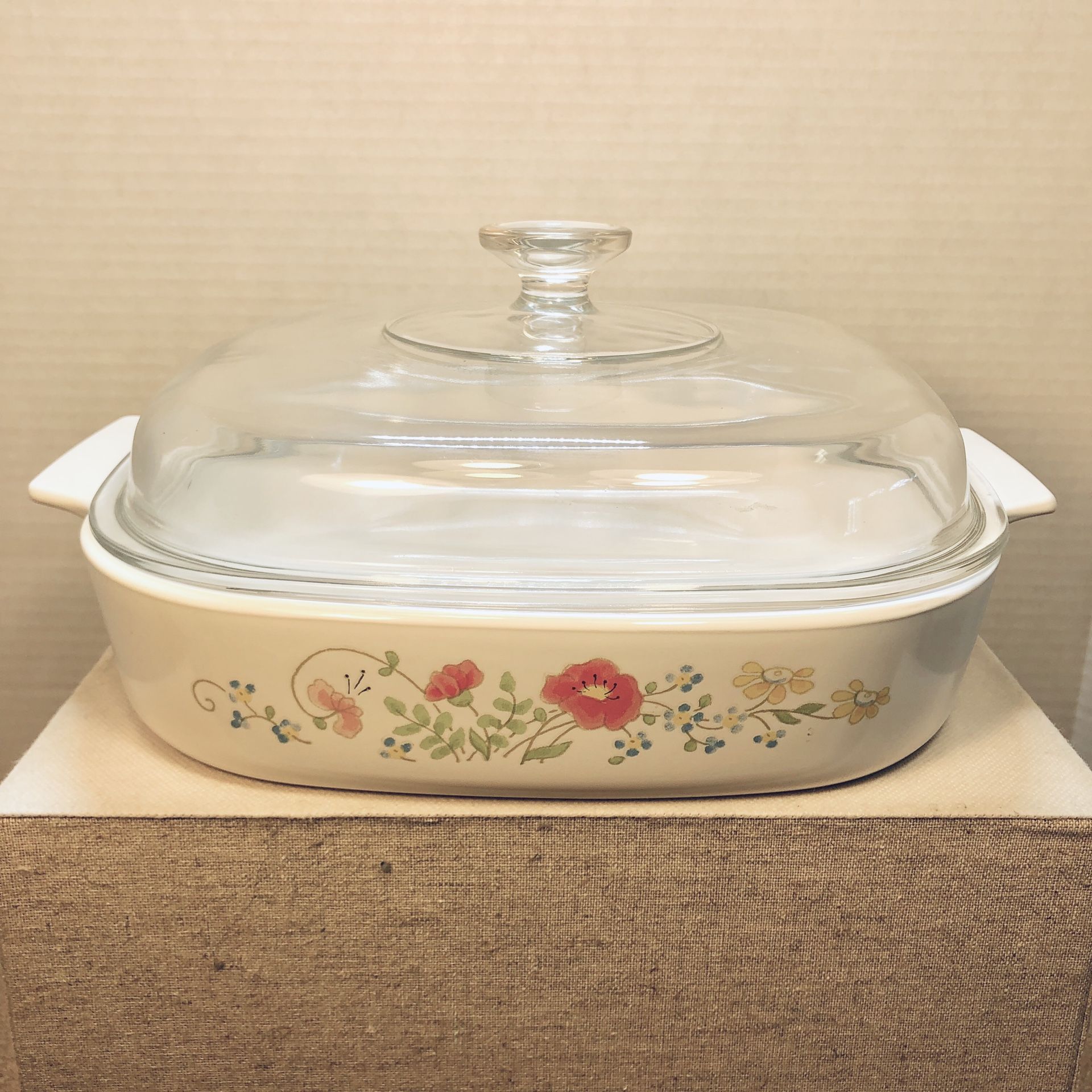 Vintage Corning Ware A-10-B Casserole Dish Wildflower Poppy with Glass Pyrex Lid