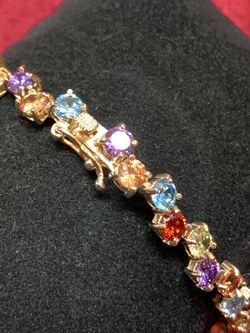 Beautiful Gold Over 925 Sterling Silver Multicolor Crystal Tennis Bracelet