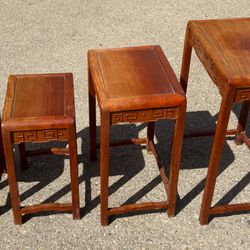 Vintage Rosewood Nesting Tables by George Lee of Hong Kong Hand Carved