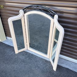 Pink maple 1990s trifold dresser mirror
