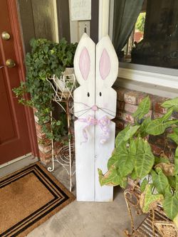 Easter Bunny Sign From Fence board White with Pink