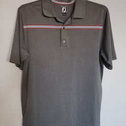Footjoy Men's Golf Polo Heathered Gray with Ribbon Stripe ~ Size Large