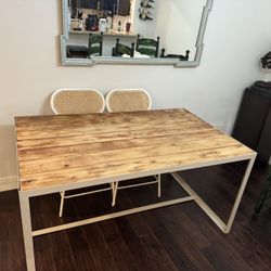 Wooden Dining Table, Metal Base