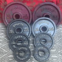 SET OF SPORTS AUTHORITY OLYMPIC PLATES   (PAIRS OF)  :  25s  10s  5s  2.5s 