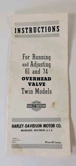 Harley-Davidson 61 74 OHV Twin Running Adjusting Instructions 99460-41 RE.67
