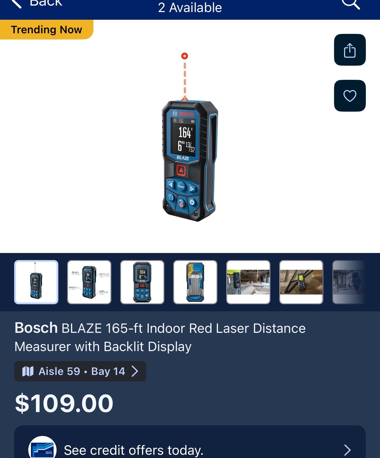 Bosch BLAZE 165-ft Indoor Red Laser Distance Measurer with Backlit Display