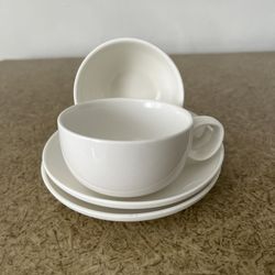 Crate & Barrel White Porcelain Cup and SaucerSet of 2
