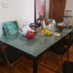 DINING GLASS TOP TABLE WITH 5-6 CHAIRS, $100 Reduced
