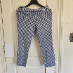 Ivanka Trump Pants Womens 10  Blue White Gingham Ankle Crop Stretch Slim Career