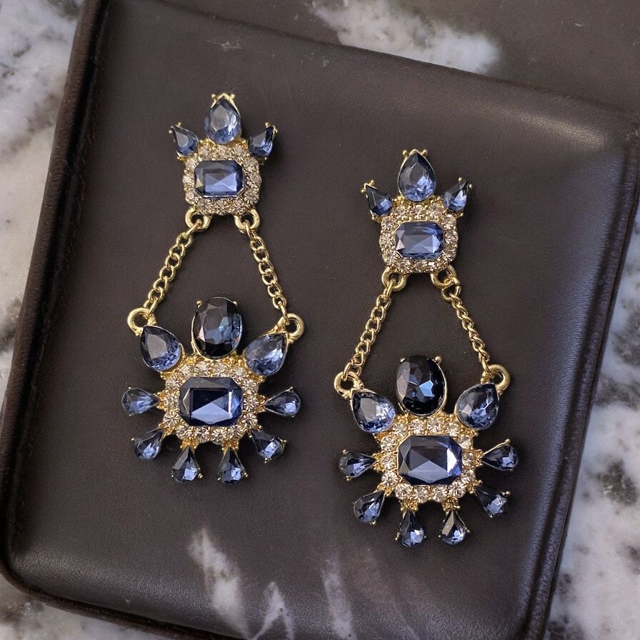 Earrings Drop Chandelier Style Blue