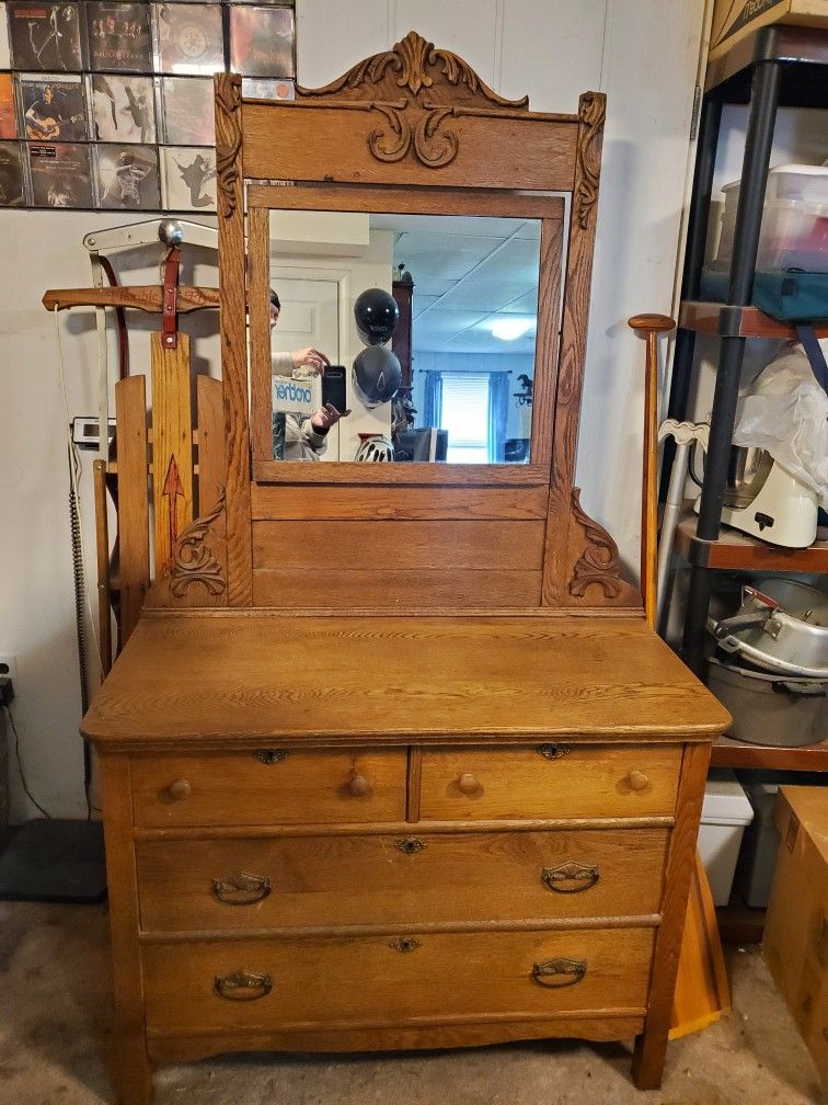Antique Dresser With Mirror - Late 1800's To Early 1900's
