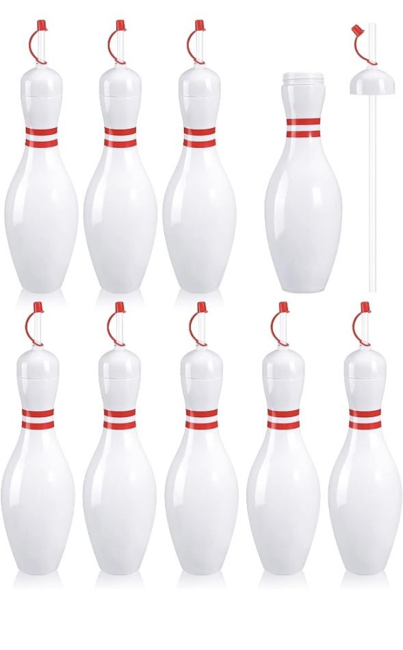 brand new 9 bowling pin reusable drink bottles with straws and lids