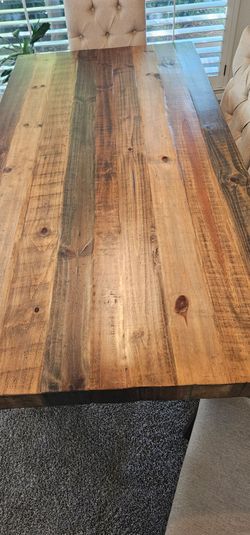 Solid Wood Dining Table Set w/ 6 Upholstered Chairs | Juego de Comedor de Madera Maciza