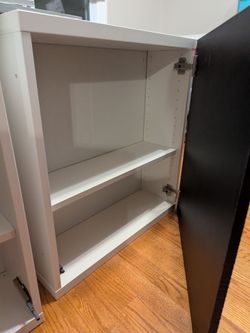 4 White Mounted IKEA "BESTA" Cabinets with Black "LAXVIKEN" Doors and Suspension Rails (Assembled)