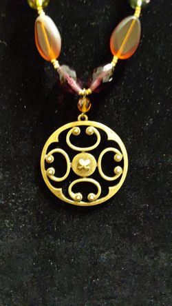 New Cookie Lee necklace genuine glass beads and gold tone seed beads beautiful medallion see matching earrings original tag $28