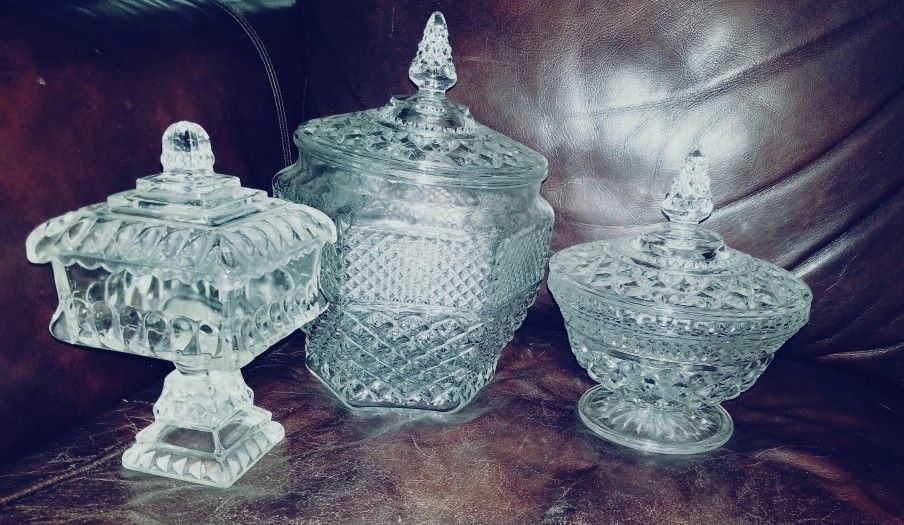 Set of 3 Vintage Glass/Crystal Candy Dishes