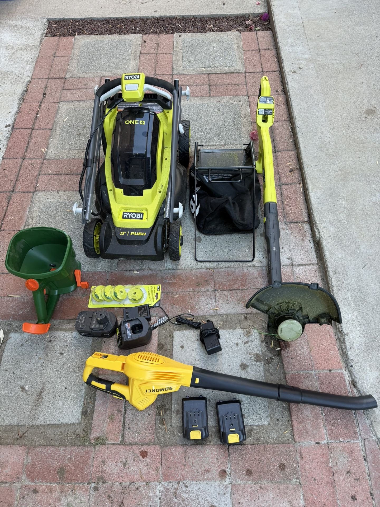 RYOBI Lawn Mower + Trimmer + Blower Combo – 18V ONE+ Set w/ Batteries & Chargers