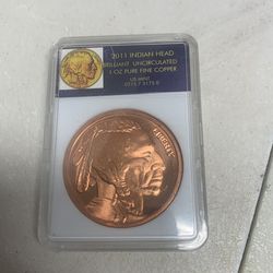 2011 1oz .999 Fine Copper Indian Head Uncirculated Coin 