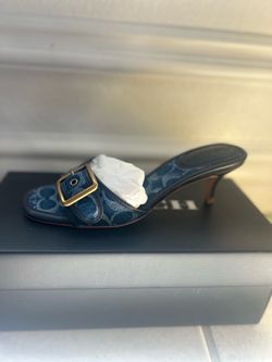 Coach Signature Denim Kitten Heel Mule