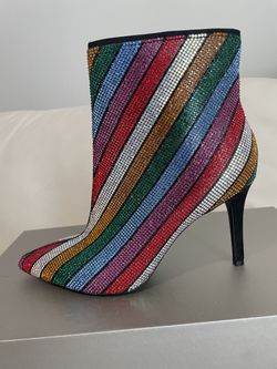  INC Reisa pointy toe heeled booties bling rhinestones 