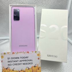 WITH BOX SAMSUNG GALAXY S20 FE 5G 128GB UNLOCKED.   DRONE  LOWEST WHOLESALE PRICES WITH OPTION TO PAY  IN PAYMENTS  WITH NO CREDIT CHECKS 