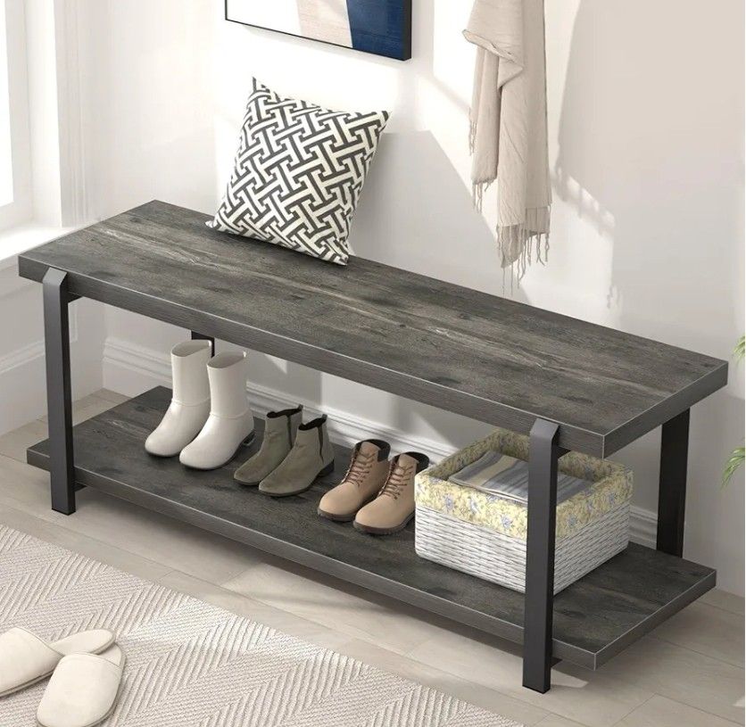 Rustic Wood & Metal Shoe Rack