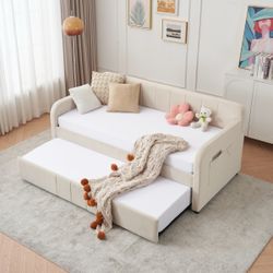 Twin Upholstered Daybed Frame Sofa Bed Frame with Trundle Bed