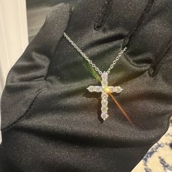 Brand New Moissanite Cross Necklace 18K White Gold Plated Sterling Silver