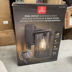 Globe Electric 14" Matte Black Outdoor Wall Light with GFCI Outlet