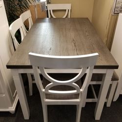 Brand New Gray/White Dining Table (60"×36"×30"H) + 4 Gray Linen Chairs + Bench