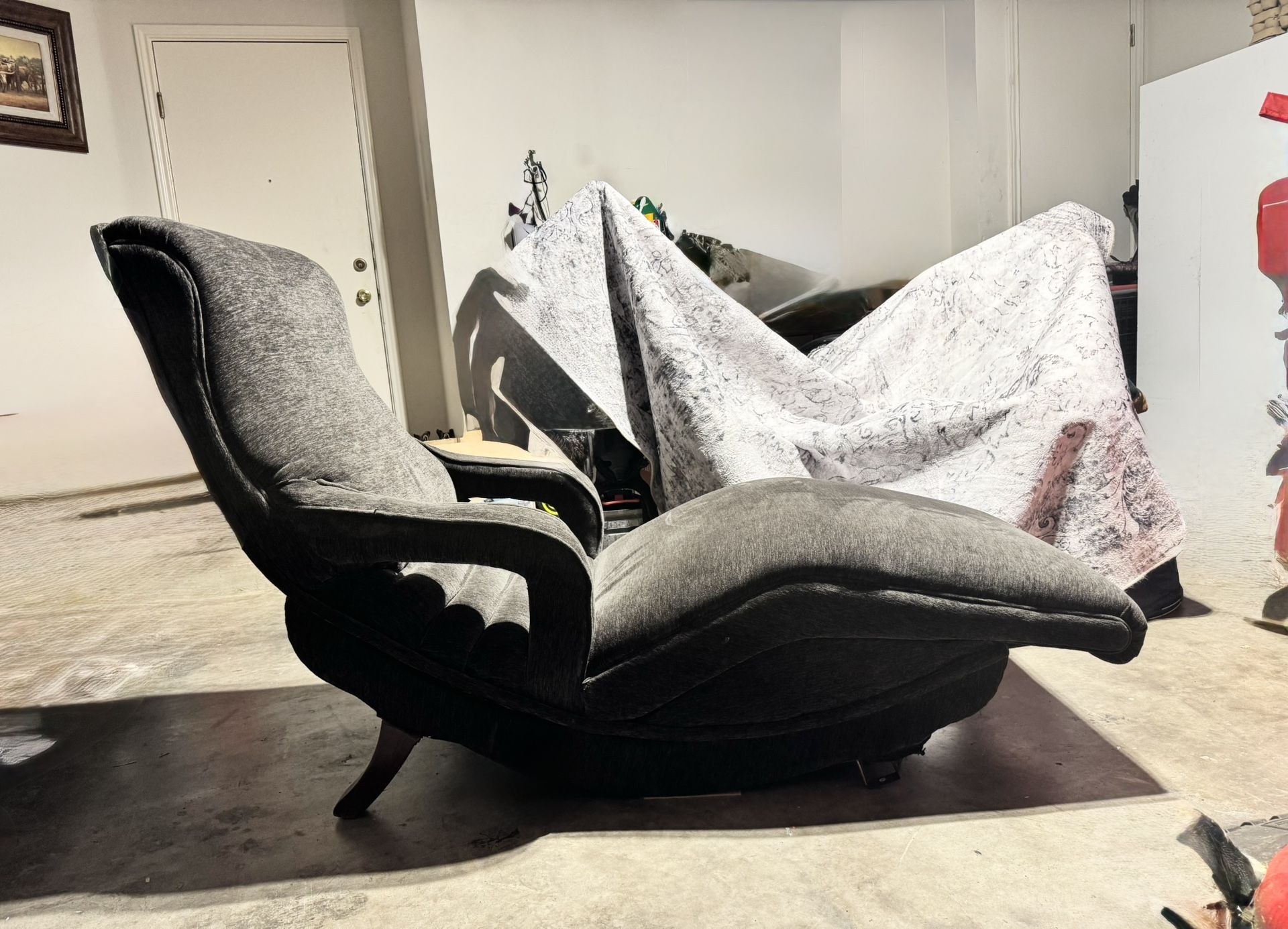 Grey Vintage Retro Scoop Recliner Sofa Chair