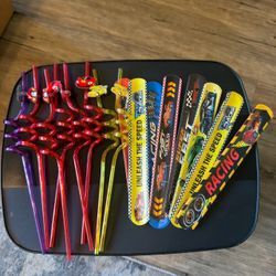 Racing Theme Party Straws and Slap Bracelets Set